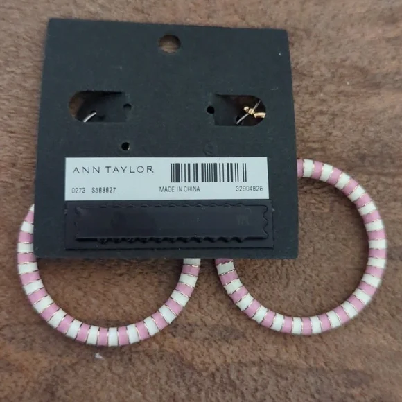 Ann Taylor Pink and White Striped Hoop Earrings - Picture 2 of 2